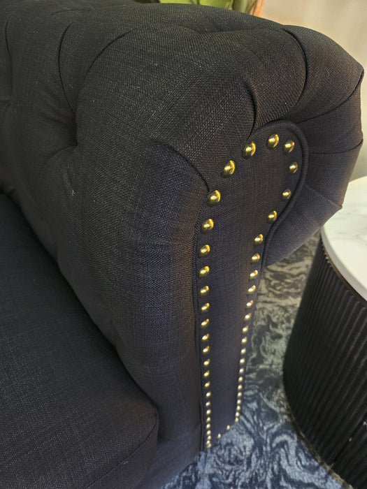 Chesterfield 2 Seater Black Fabric Sofa-180cm