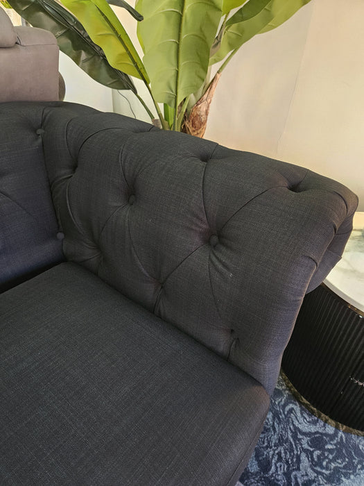 Chesterfield 2 Seater Black Fabric Sofa-180cm