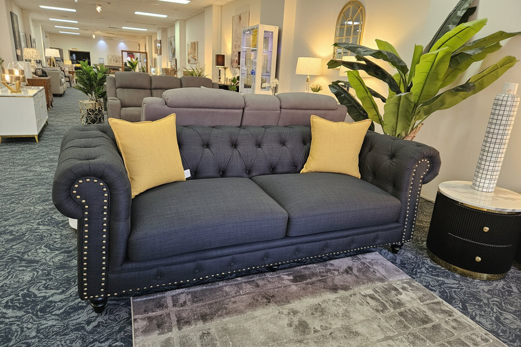 Chesterfield 3 Seater Black Fabric Sofa- 210cm