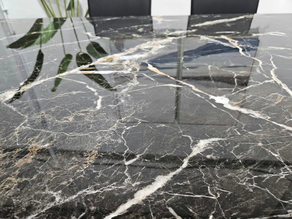 Lotus Marble Rectangle Dining Table 200cm White Black - ST Marys, Liverpool NSW