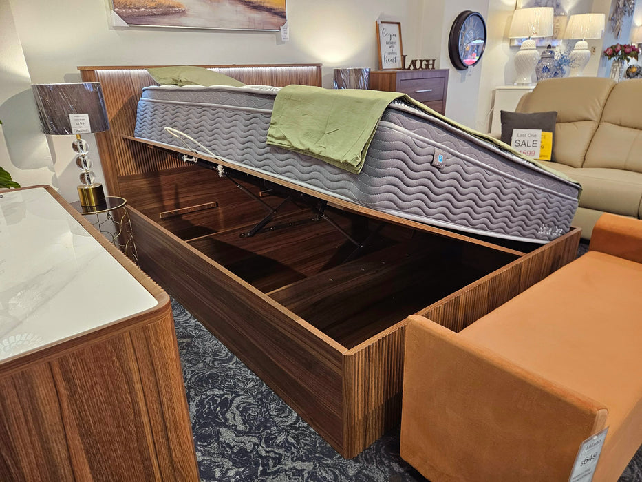 Mosman Fluted Gas Lift Storage Bed Queen - Brown or White