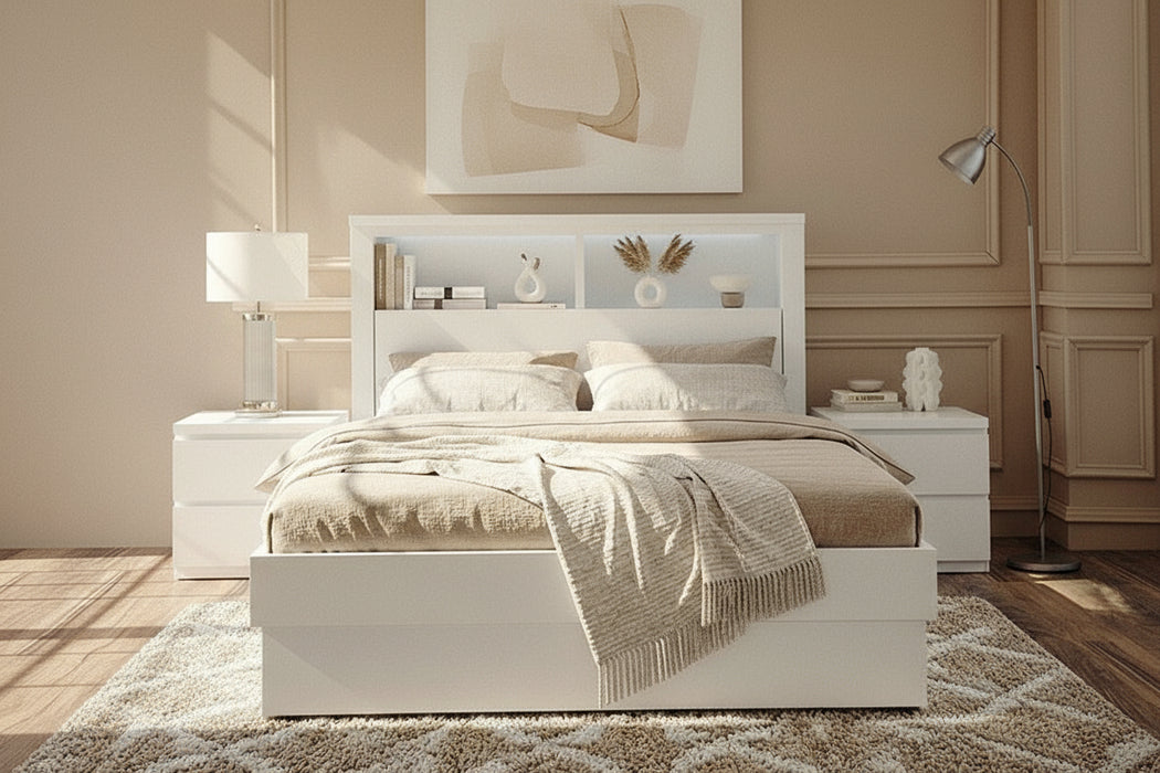Bali Bed Frame with Storage - White