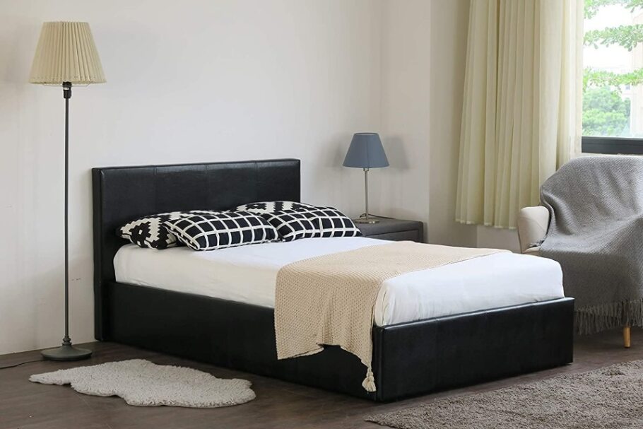 Black Monaco Faux Leather Gas Lift Storage Bed