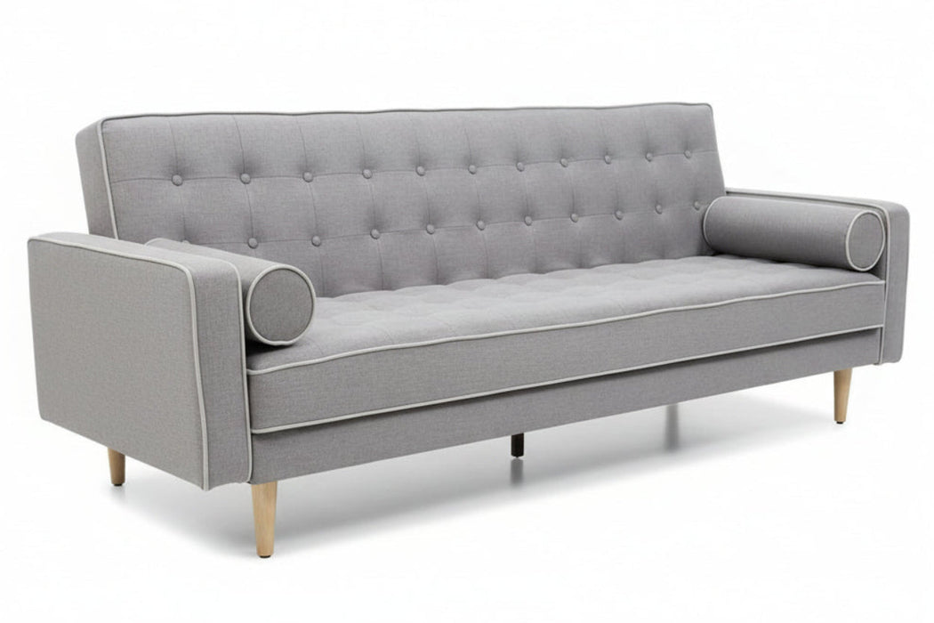 Sofia 3 Seater Sofa Bed in Fabric - Grey with White Piping