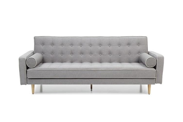 Sofia 3 Seater Sofa Bed in Fabric - Grey with White Piping