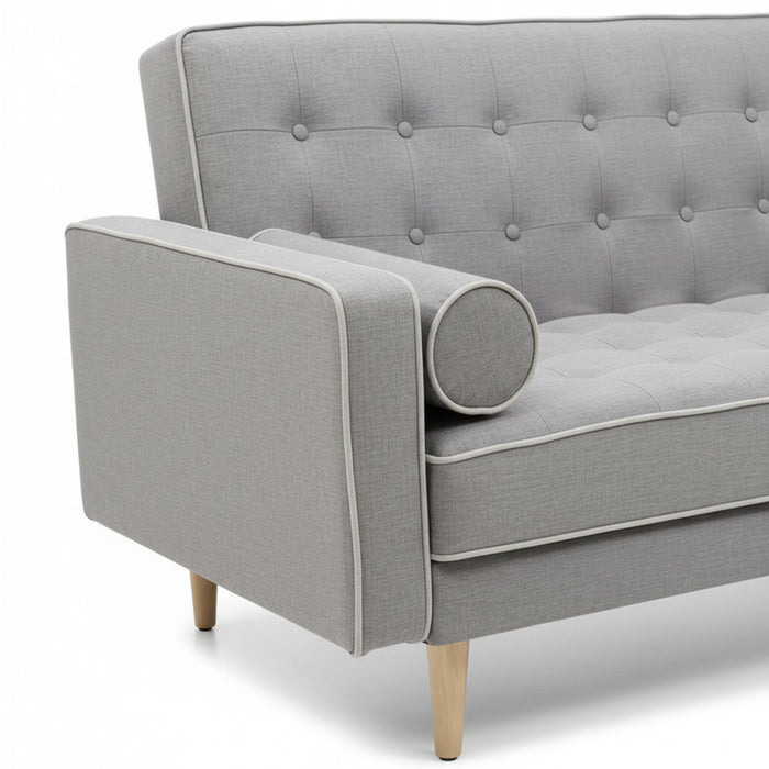 Sofia 3 Seater Sofa Bed in Fabric - Grey with White Piping
