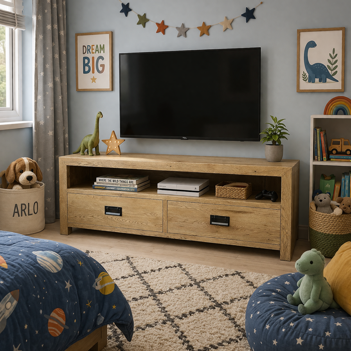 Rutheford Oak Wood 2 Drawer TV Unit, 140cm