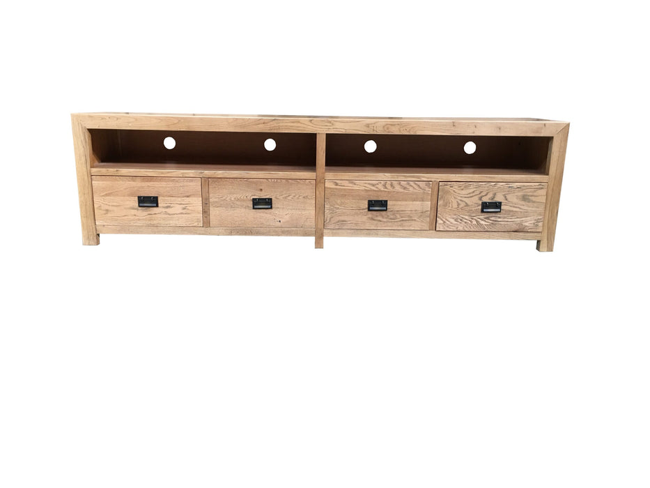 Rutheford Oak Wood 3 Drawer TV Unit, 220cm