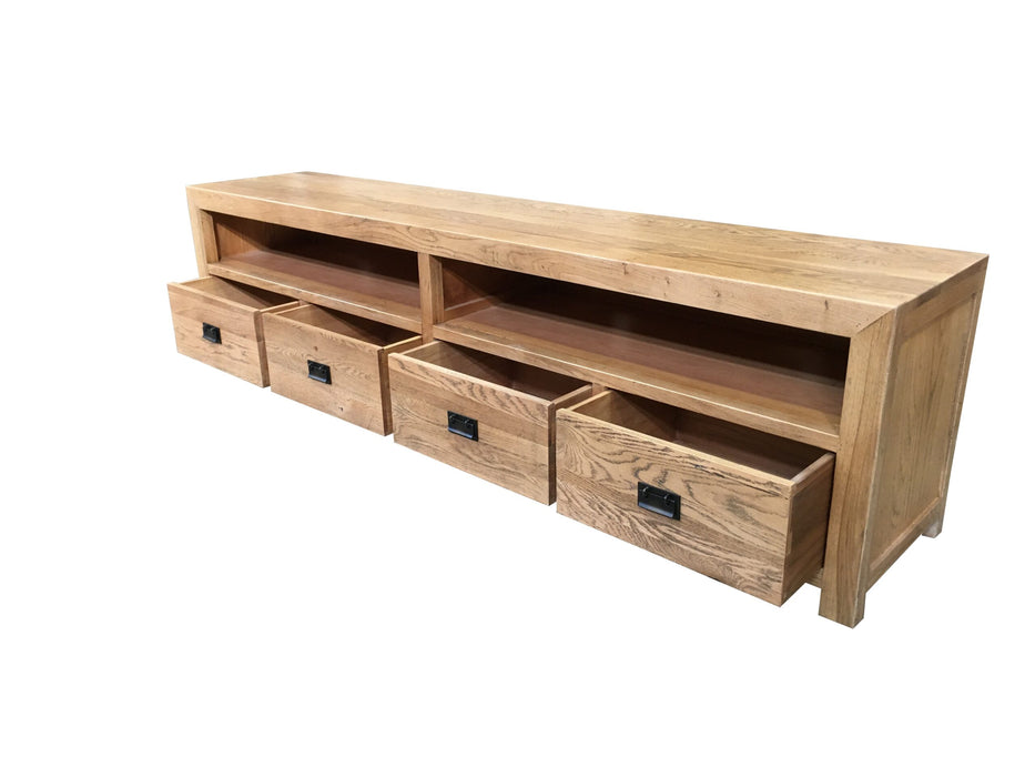 Rutheford Oak Wood 3 Drawer TV Unit, 220cm