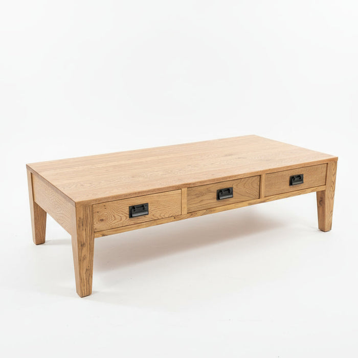 Oak 3 Drawer Solid Timber Coffee Table