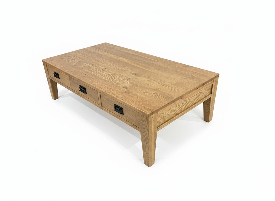 Oak 3 Drawer Solid Timber Coffee Table