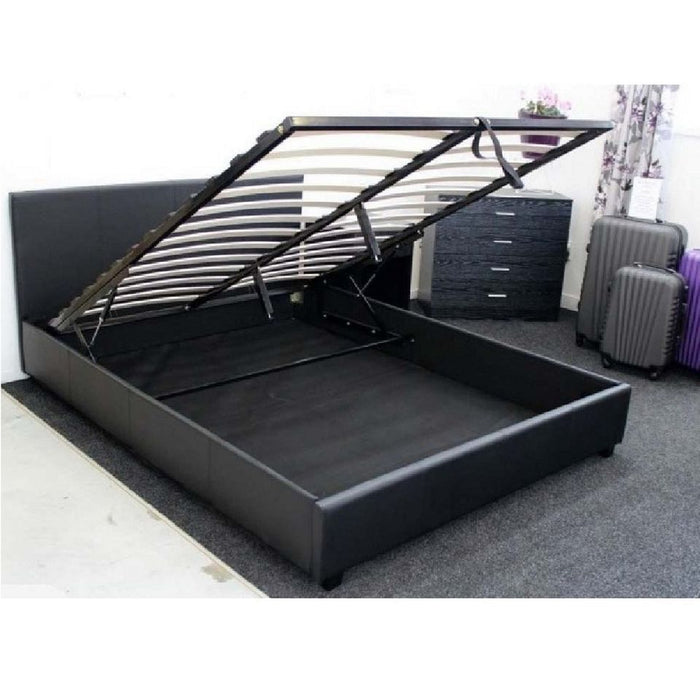 Black Monaco Faux Leather Gas Lift Storage Bed