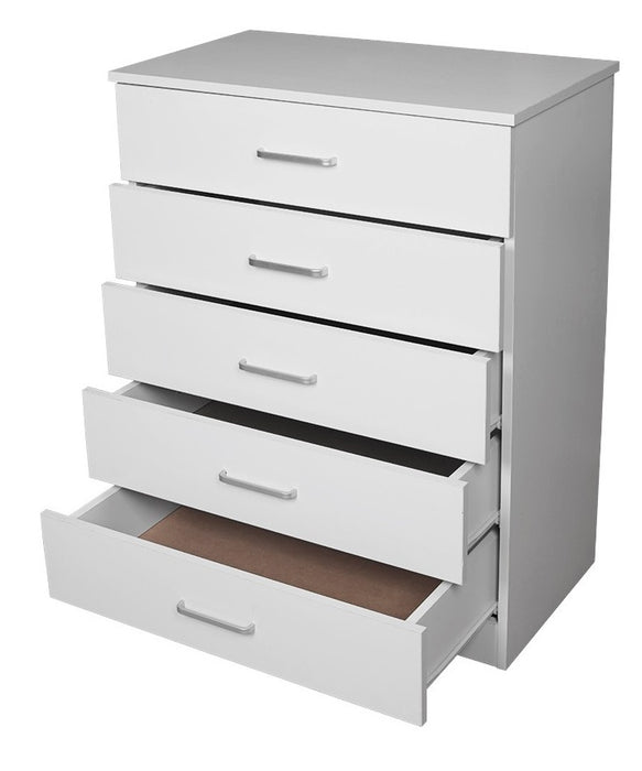 White Rivan 5 Drawer Tallboy - 70 CM