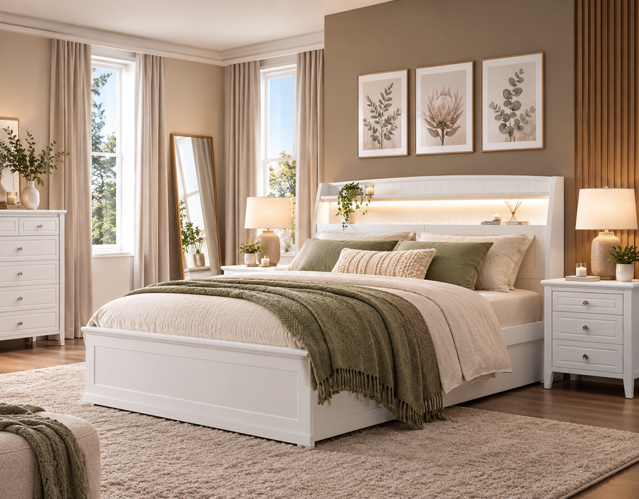 Monaco Storage Gas Lift Bed Matte White