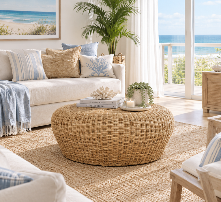 Island Natural Round Rattan Coastal Coffee Table - Sydney