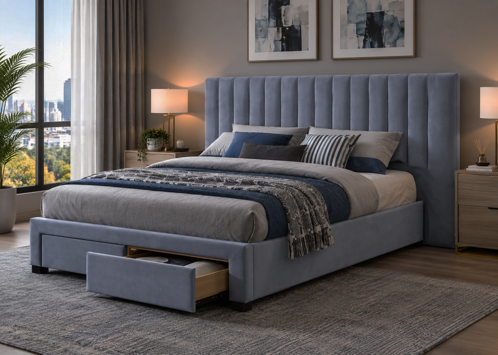 Merton Extendable Headboard King Size Bed – Grey