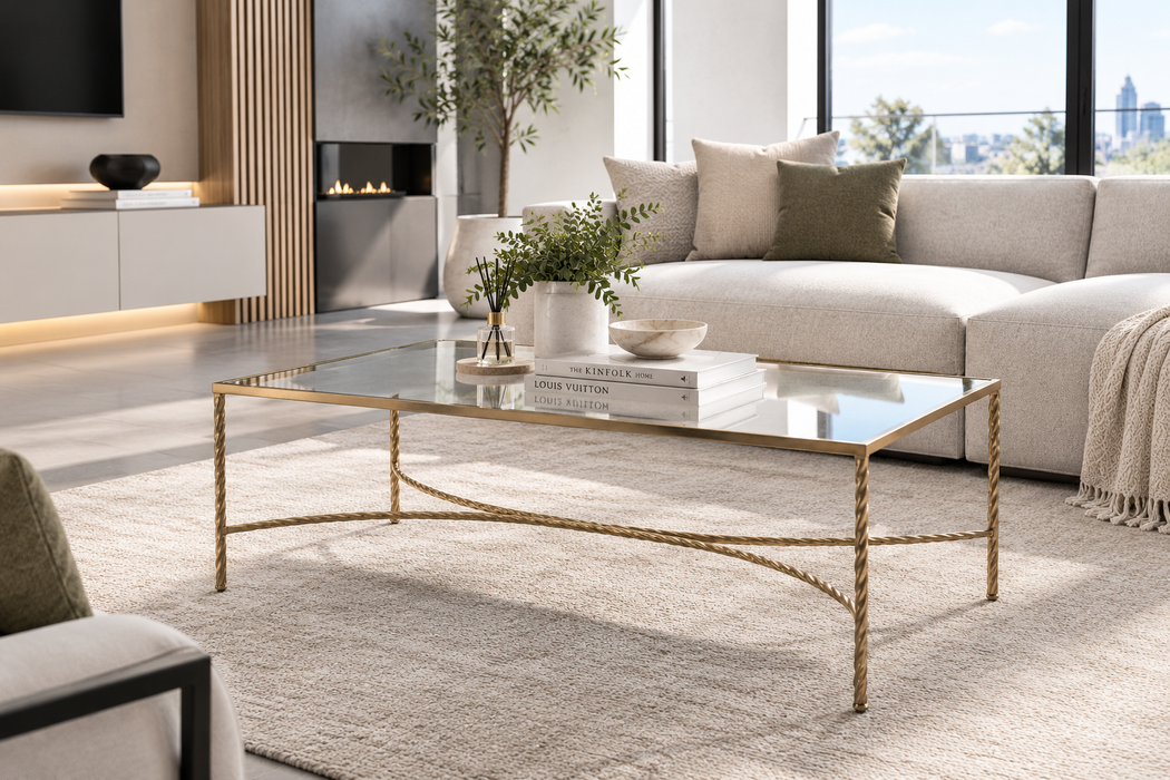Milano Rectangular Glass Coffee Table Gold 125cm