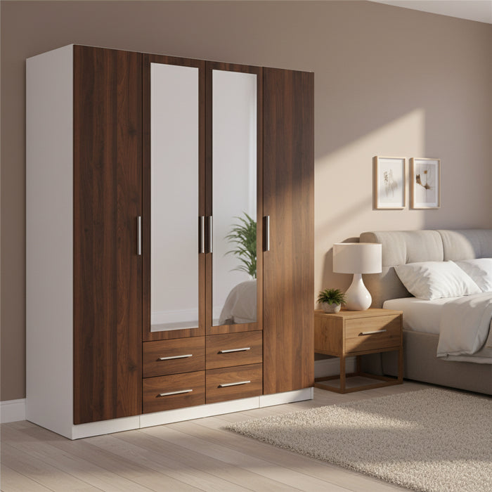 Portland Wardrobe With Mirrored Doors - 162cm