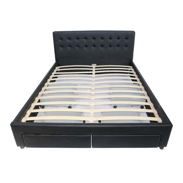 Black Jara PU  Leather Bed Frame with 4 Drawers