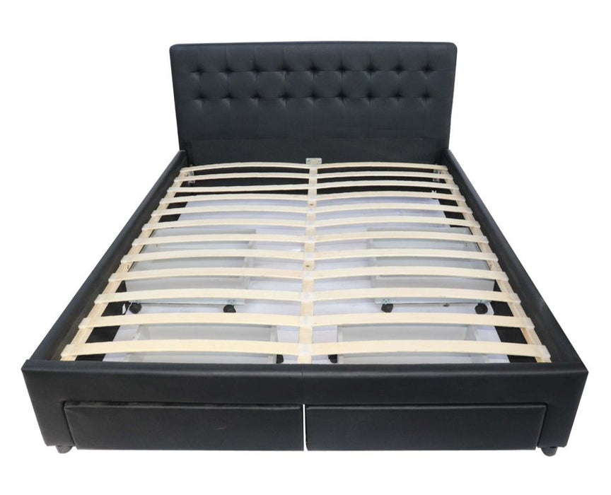 Black Jara PU  Leather Bed Frame with 4 Drawers