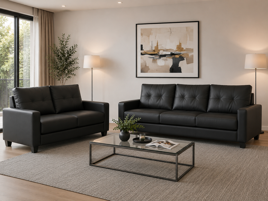 Madison 5 Seater Black PU Leather Lounge Suite