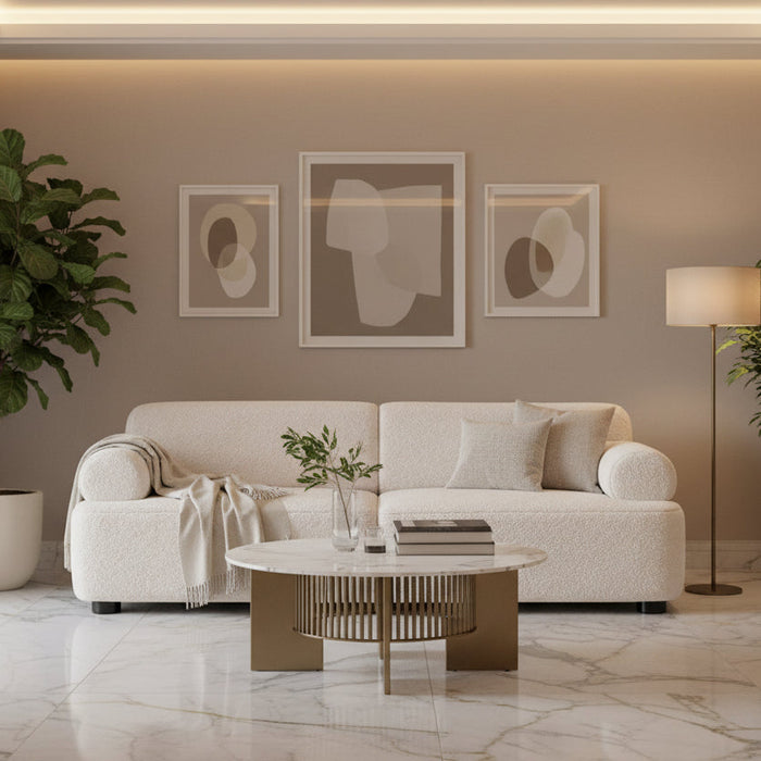 Muji White 3-Seater Bouclé Fabric Sofa