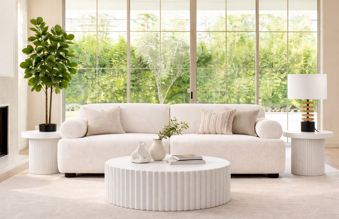 Muji White 3-Seater Bouclé Fabric Sofa