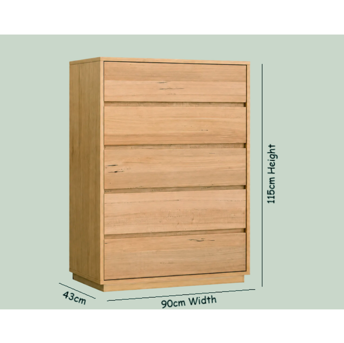 Waratah Tallboy 6 Chest of Drawers Solid Messmate Wood Storage Cabinet