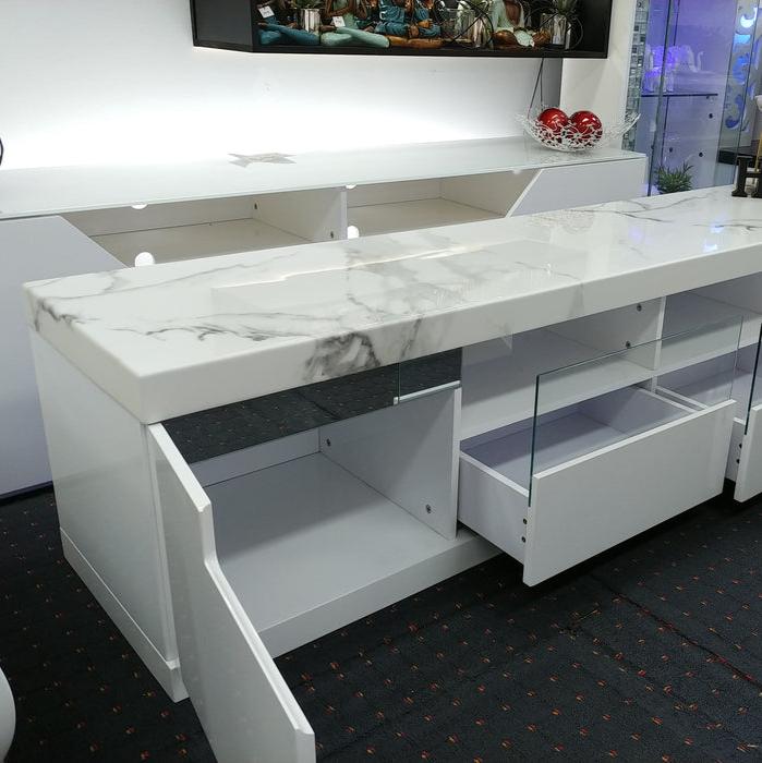 White Carisa Tv Stand with Storage Drawers & Doors