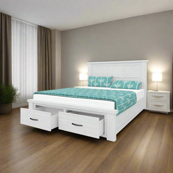 White Fiona Wooden Bed with Storage