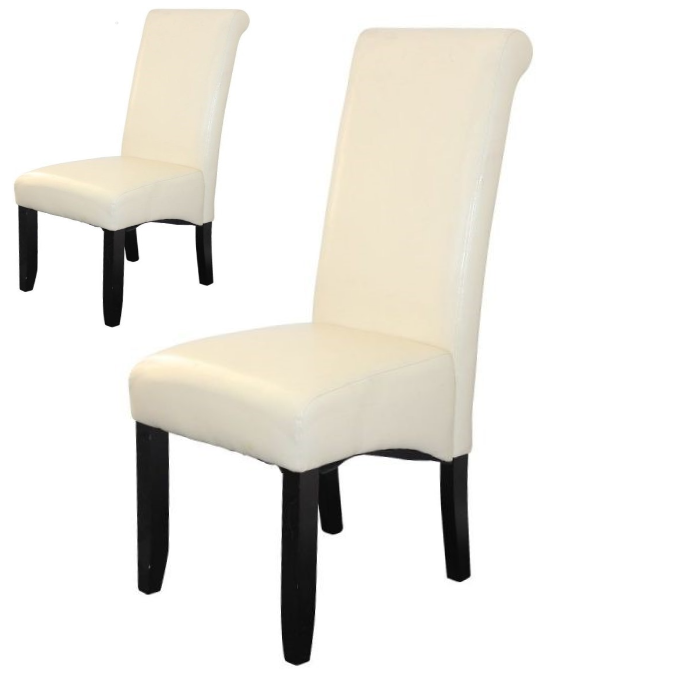 Set of 2 Avalis Faux Leather Dining Chair, Ivory / Black Legs