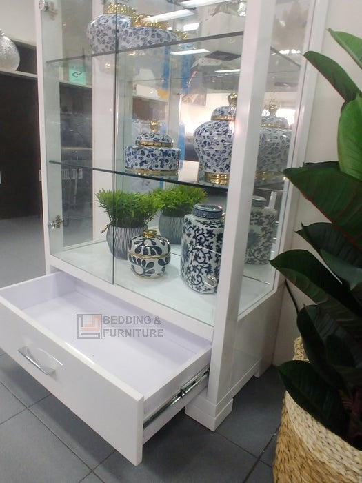 2 Door Glass Display Cabinet - Gallery White