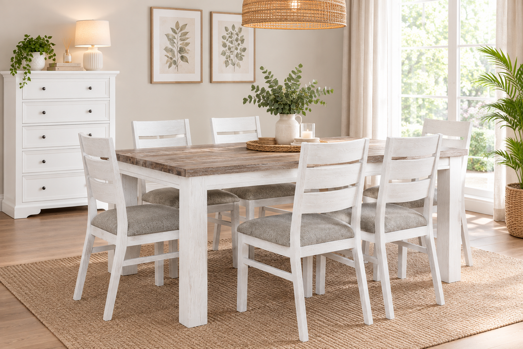 Hoxton 7 Piece Timber Rectangular Dining Set, 190cm