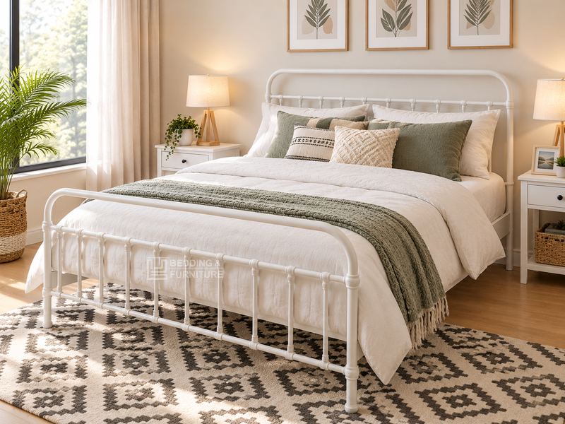 Kiama Queen Size Bed Metal Frame White