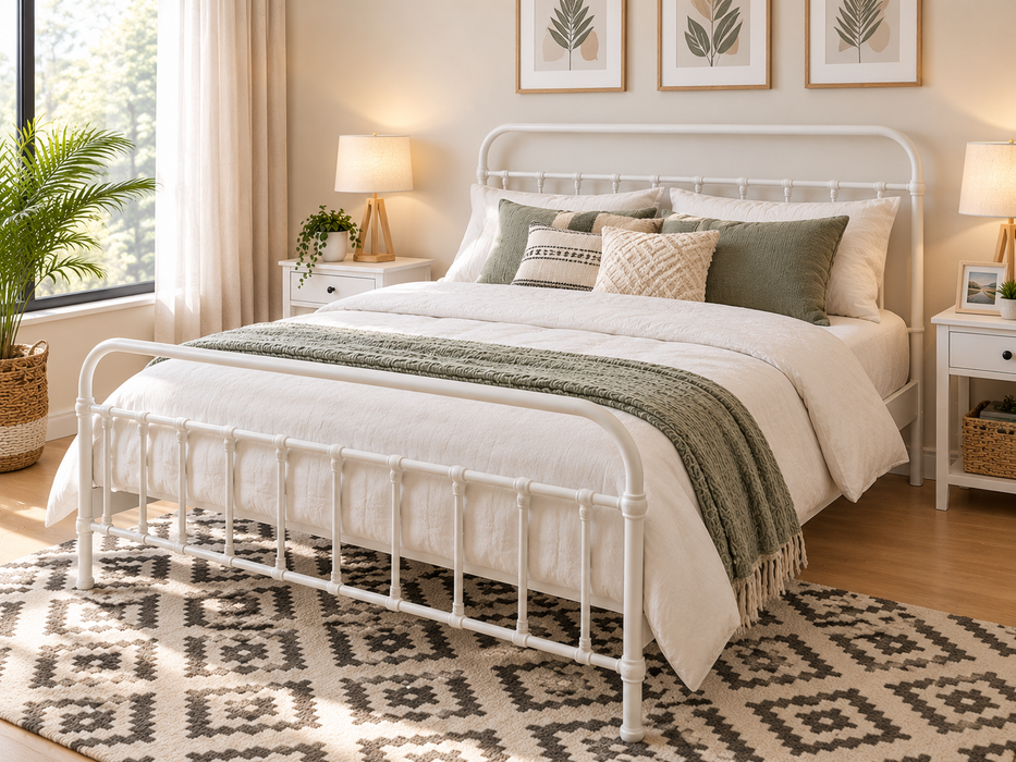 Kiama Queen Size Bed Metal Frame White