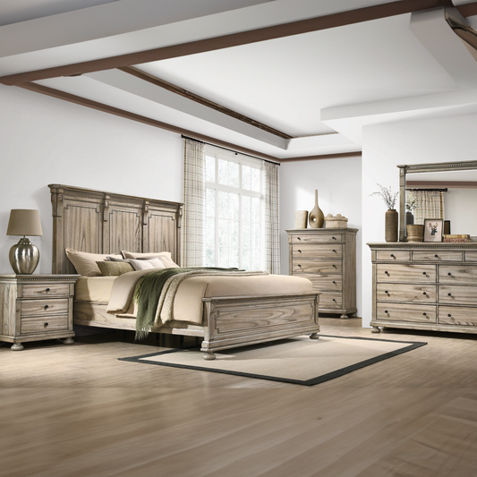 Luzzi Solid Timber Bed, Aged Natural