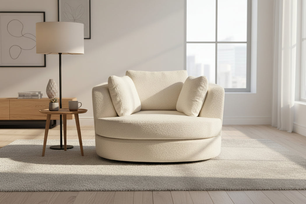 Elea Swivel Chair in Boucle Fabric Snow