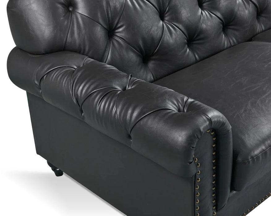 2 Seater Vegas Chesterfield PU Leather Lounge Black