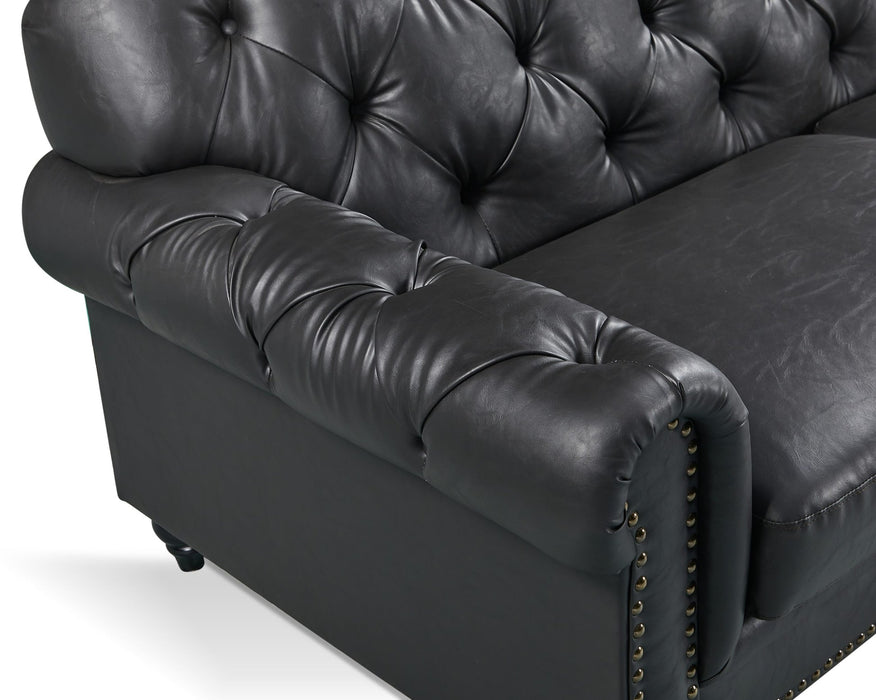 3 Seater Vegas Chesterfield PU Leather Lounge Black