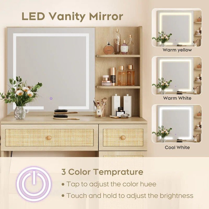 Luna Dressing Table with LED Mirror & Stool Set