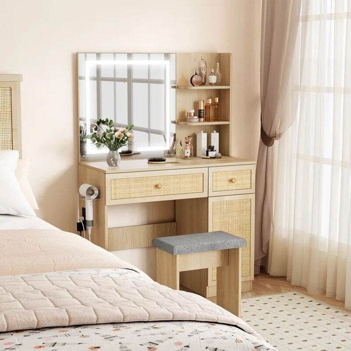 Luna Dressing Table with LED Mirror & Stool Set
