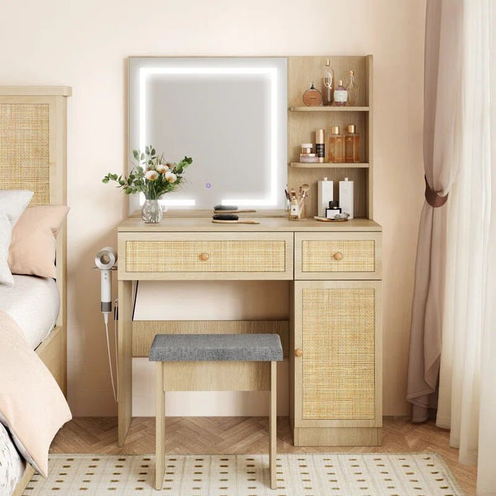 Luna Dressing Table with LED Mirror & Stool Set