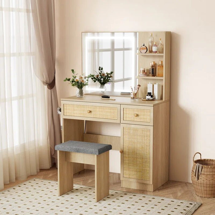 Luna Dressing Table with LED Mirror & Stool Set