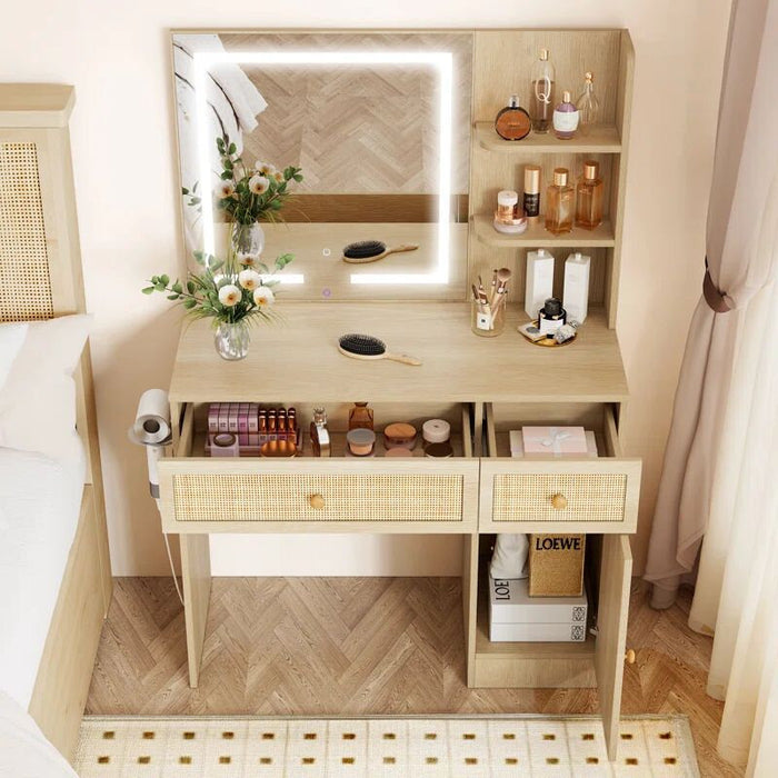 Luna Dressing Table with LED Mirror & Stool Set