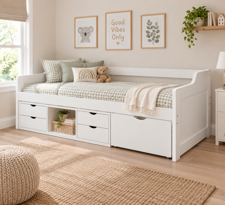 Arlo White Day Bed with Drawer Storage - Sydney Bed