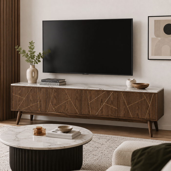 Hudson Sintered Stone Top Wooden 4 Door TV Unit - 2000mm