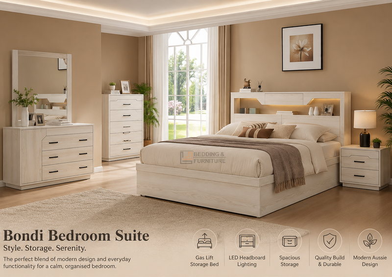Bondi 4-Piece White Wash Bedroom Suite