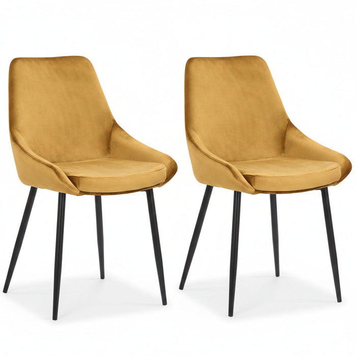 Set of 2 Domo Velvet Grey Dining Chairs, Mustard