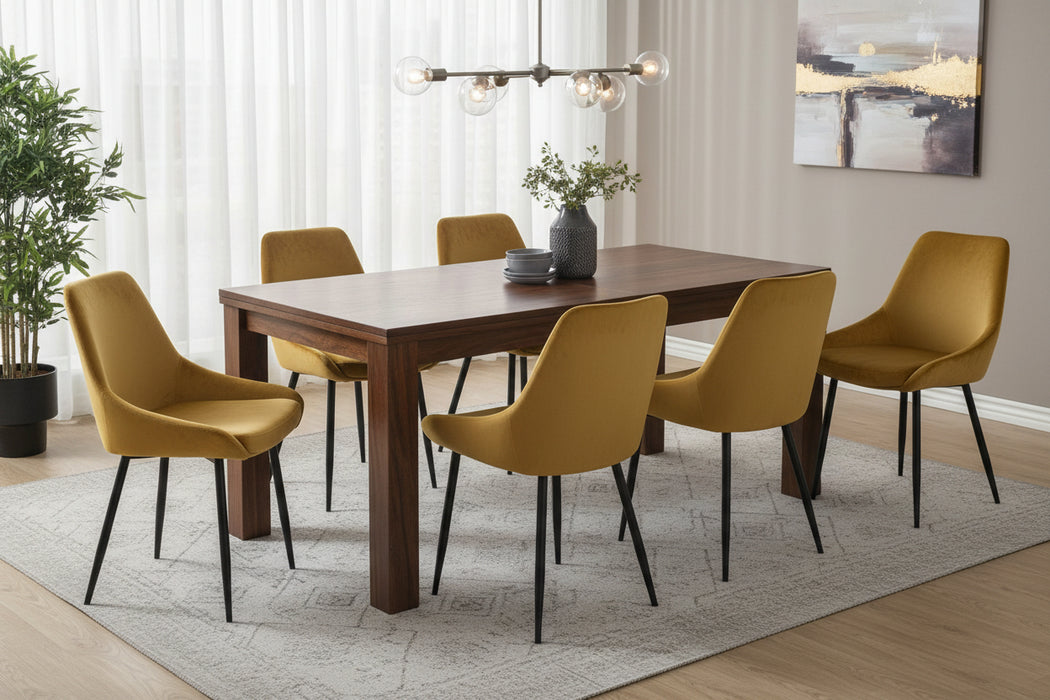 Set of 2 Domo Velvet Grey Dining Chairs, Mustard