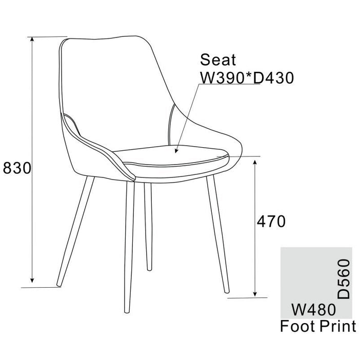 Set of 2 Domo Velvet Grey Dining Chairs, Mustard